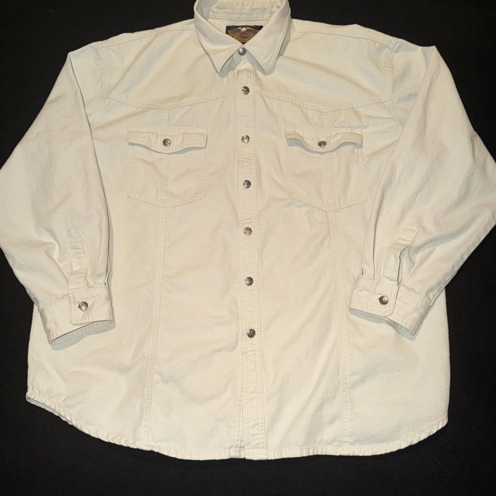Harley-Davidson Motorcycle Cream Long Sleeve Button Up Denim Mens XXL‎